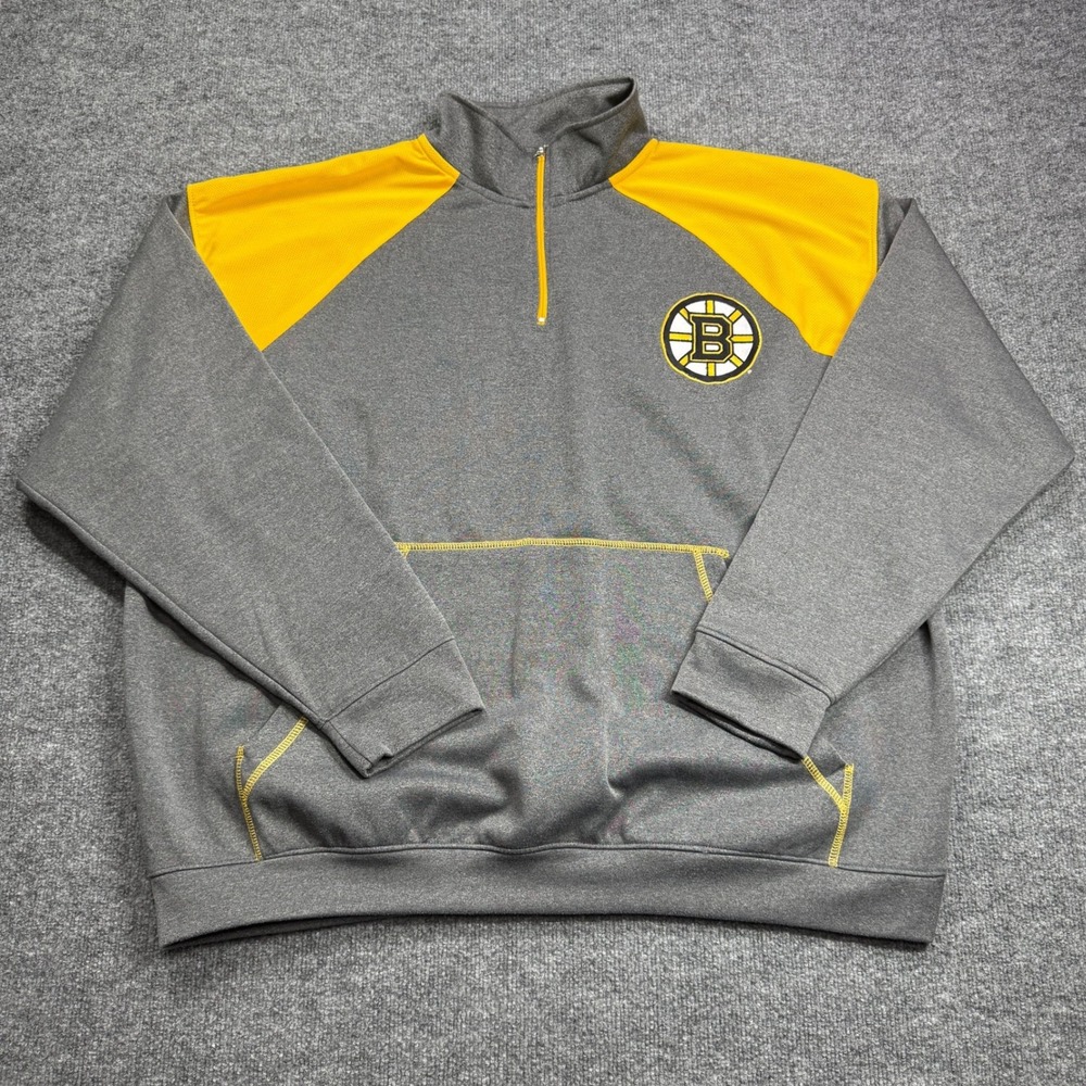 Boston Bruins Quarter Zip Sweatshirt Men 3XLT Gray Majestic NHL Hockey Pullover